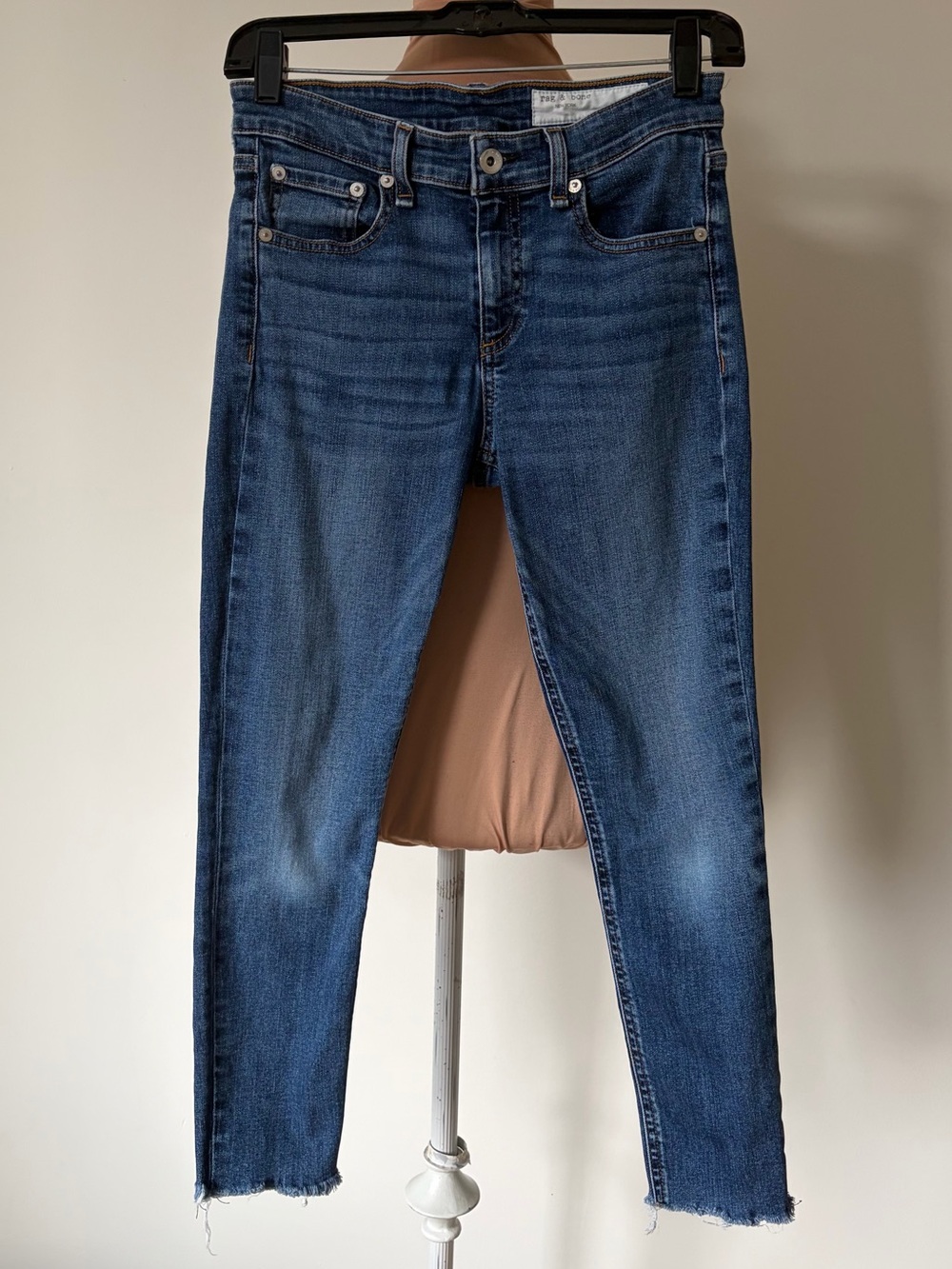 Rag & Bone Cate Mid Rise Ankle Skinny Raw Hem Marigold Blue Denim Jeans EUC 25